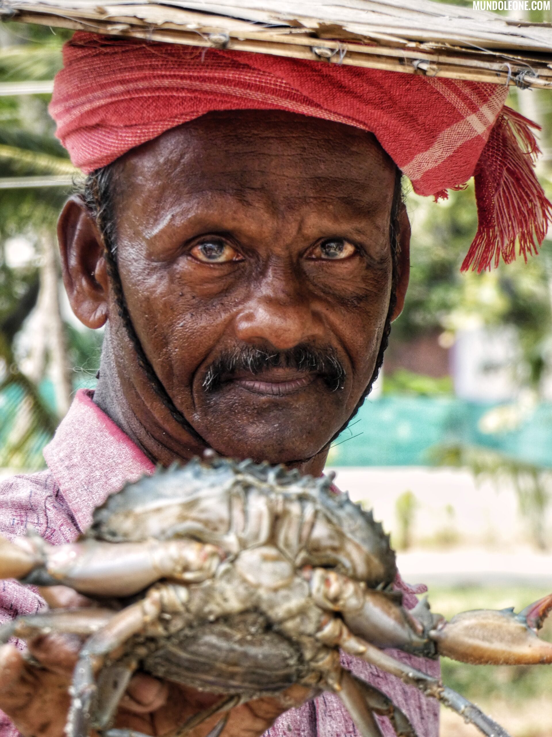 Kerala online travel guide, traditional village Kochi, man with crab
